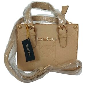 Bebe Zenia Mini Crossbody Satchel Bag with Gold Accents Almond/Tan~NWT